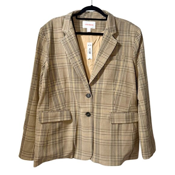 Womens Beige Plaid Single-Breasted Blazer Size L NWT Notch Collar - Picture 6 of 12